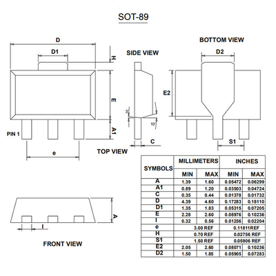SOT-89 D882 NPN Electronic Transistors Plastic Encapsulate Power Dissipation