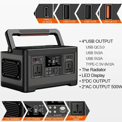 500W Large Capacity Portable Outdoor Power Station Battery 520Wh