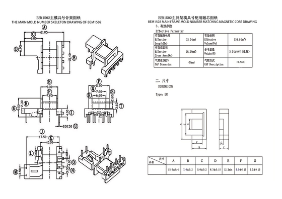 BEM1502 EM15 Horizontal Widened PIN4+2+2 Distribution Power Line Transformer