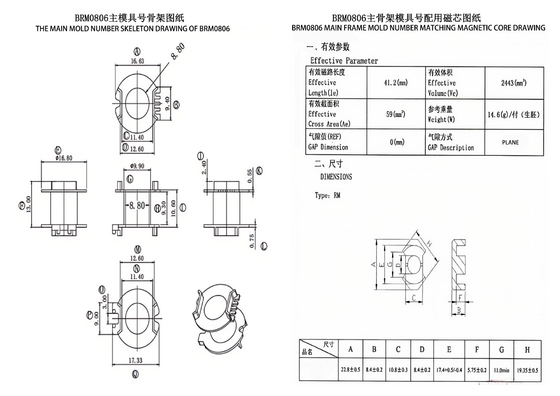 BRM0806 RM8 Upright Without Pins High Frequency Power Transformer