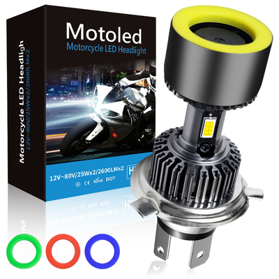 Ultra Bright Powerful 12v Led Motorcycle Headlight Bulb Four Color Light Circle High And Low Beam