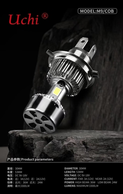 3300 LM M9 LED Motorcycle Headlamp Bulb With Cooling Fan 9-18V