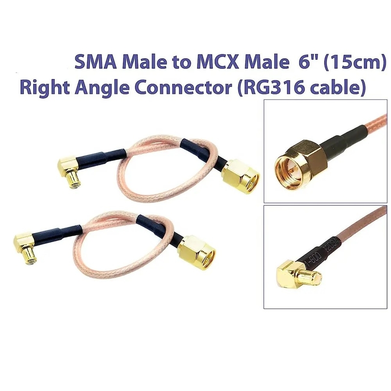 Low Loss Cable SMA-Male To MCX Male Right Angle 6 Inches 15cm Connector RF RG316 Coaxial Antenna Pigtail