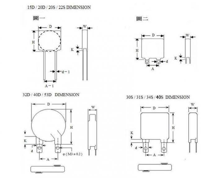 34H Varistor Overvoltage Protection , Oxide Varistor 25KA Pressure Contacts